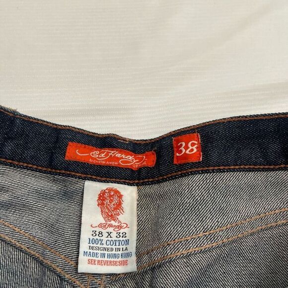 Ed Hardy Dark Blue Embroidered Skull Denim Jeans Size 38 X 30 - Picture 6 of 8